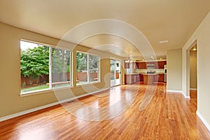 Empty house interior with new hardwood floor