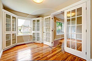 Empty house interior. View of entrance hallway and office room