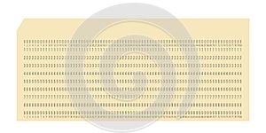 Empty IBM punch card for electronic calculated data processing machines. Retro punchcard for input and storage in