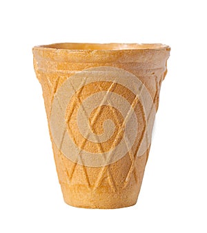 Empty ice cream cone, waffle cup is isolated on white background