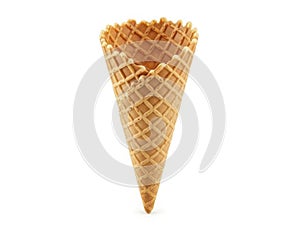 Empty ice cream cone on white background isolated on white background