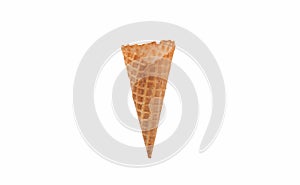 Empty ice cream cone on white background