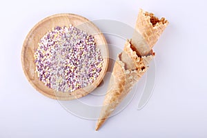 Empty ice cream cones with colorfule sprikles