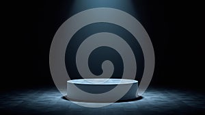 An empty, illuminated pedestal stage