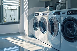 Empty indoor laundry room with washing machine and dryer