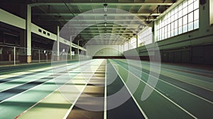 Empty Indoor Track Field with Sunlight Streaming Through Windows