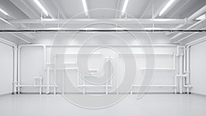 empty industrial factory with white minimal new and clean wall and floor background generative AI