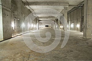 Empty industrial garage room interior with concrete