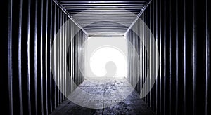 Empty inside view of shipping container truck.