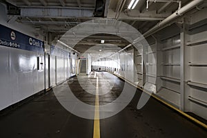 Empty interior car deck on a British Columbia ferry