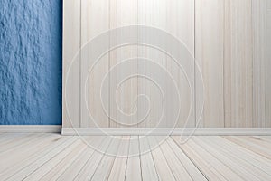 Empty interior light blue room with wooden floor, For display of