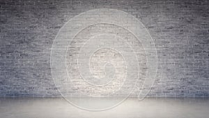 Empty interior with old white brick wall and concrete floor
