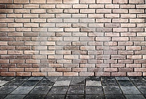 Empty interior perspective - Brick wall and footpath stone ground