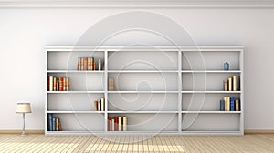 Empty interior with wall bookcase. bookcase in empty room. generative ai