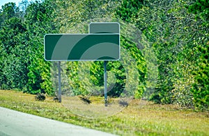 Empty interstate road sign on the right side of the road