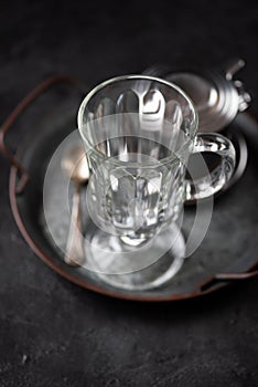 An empty Irish coffee glass for Vietnamese coffee