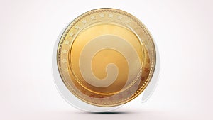 Empty isolated golden shiny coin on white background.