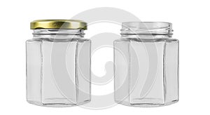Empty jar isolated on white background. Jar for conservation. File contains clipping path