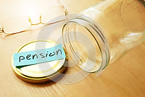 Empty jar with label pension.