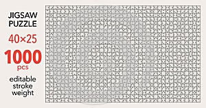 Empty jigsaw puzzle grid template, 40x25 shapes, 1000 pieces. Separate matching puzzle elements.