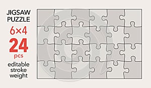 Empty jigsaw puzzle grid template, 6x4 shapes, 24 pieces. Separate matching puzzle elements.