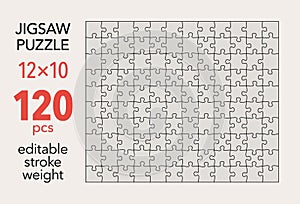 Empty jigsaw puzzle grid template, 12x10 shapes, 120 pieces. Separate matching puzzle elements.