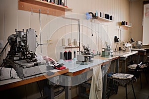 Empty jobs and equipment in the sewing workshop. general view. h