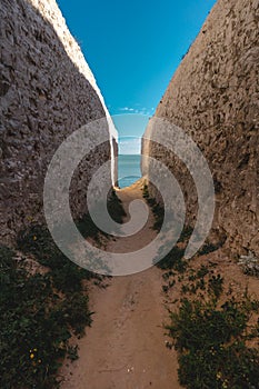 Empty Kingsgate Beach, walking through the chalk stacks clifs at Botany Bay in Kent, England