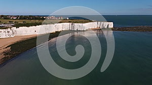 Empty Kingsgate Beach, walking through the chalk stacks clifs at Botany Bay in Kent, England