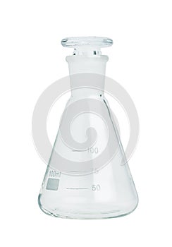Empty lab flask with lid isolated on white background