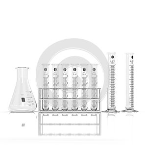Empty laboratory glassware on white background