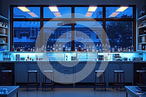 Modern Chemistry Lab at Night: Research and Experimentation