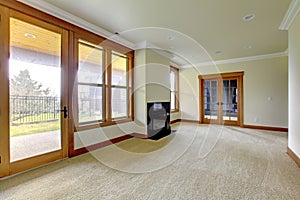 Empty large room with fireplace. New luxury home interior.