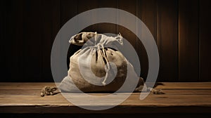 Empty Leather Sack On Wooden Table - 8k Resolution Humorous Tableau