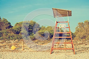 Empty lifeguard tower.