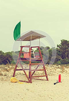 Empty lifeguard tower.