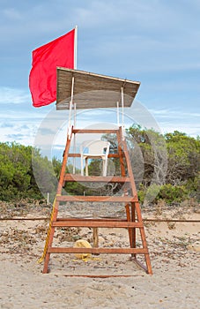 Empty lifeguard tower.