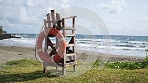 Empty lifeguard wooden watch chair