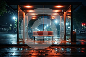 Empty light box, night bus station, city street background