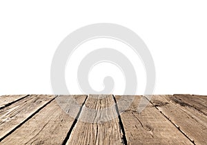 Empty light wood table or rustic wooden planks isolated on a white background. Space for your background placement or products