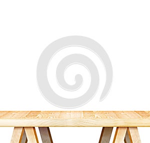 Empty light wood table top isolate on white background, Leave sp