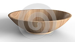 Empty light wooden bowl isolated from white background. for food