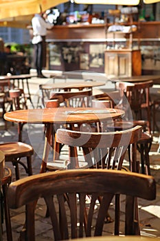 Empty little tables of cafeteria