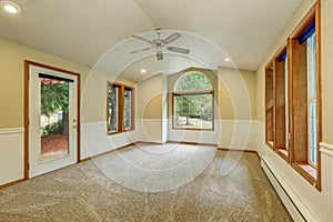 Empty living room interior in white and beige tones