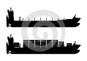 Empty and loaded container ship silhouettes.