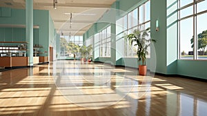 empty long corridor in the modern office building