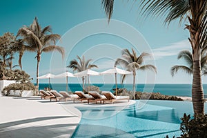 Empty luxurious resort pool. Generate Ai