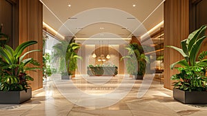 Empty luxury hotel lobby interior background. Generative AI