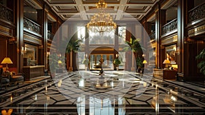 Empty luxury hotel lobby interior background. Generative AI