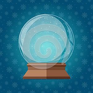 Empty magic snow globe vector illustration. Christmas snowglobe gift